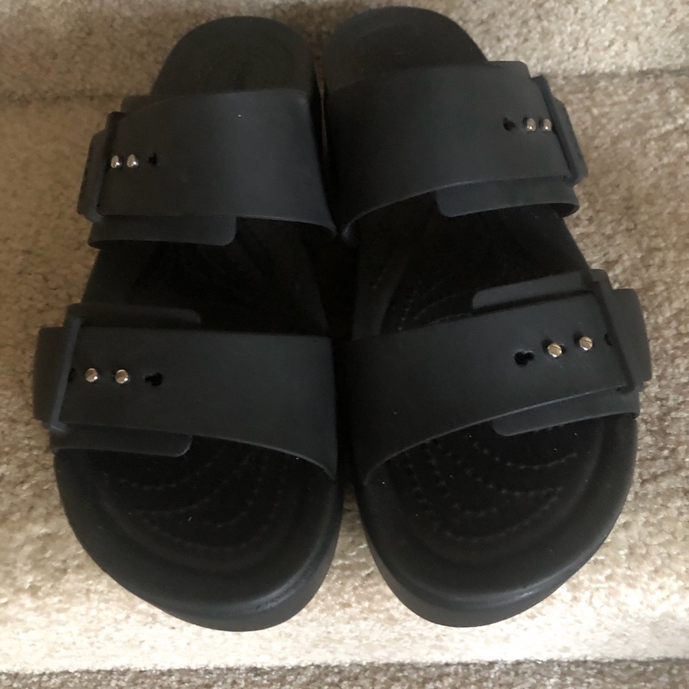 CROCS Black Dual Strap Platform Slide Sandals
